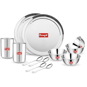 parage 12 pieces heavy gauge sanskriti dinner setthali setpremium dinnerware for homesteel bartan set for kitchen silver serves 2