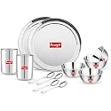 Parage 12 Pieces Heavy Gauge Sanskriti Dinner Set/Thali Set/Premium Dinnerware for Home/Steel Bartan Set for Kitchen, Silver (Serves 2)