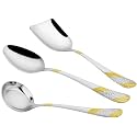 Parage 3 Pieces Stainless Steel Golden Serving Spoons Set for Dining Table/Kitchen, 1.8 mm Heavy Gauge (1 Soup Ladle (Karchi), 1 Solid Spoon (Chamcha), 1 Rice Spoon), 24k Gold (Pack of 3)