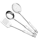 Parage 3 Pieces Stainless Steel Kitchen Tools for Home &amp; Kitchen, Cooking &amp; Serving, Slotted Turner/Spatula (Palta), Skimmer/Jhara/Poni, Ladle(Karchhi), Dual Tone Handle Kitchen Gadgets, Silver