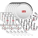 Parage 36 Pieces Heavy Gauge Solid Sanskriti Dinner Set/Premium Dinnerware For Home/Steel Bartan Set For Kitchen (6 Full Plate, 12 Bowl, 6 Dish Bowl, 6 Glass, 6 Spoon, Silver, Serves 6)