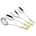 Parage 4 Pieces Stainless Steel Golden Serving Spoons Set for Dining Table/Kitchen, 1.8 mm Heavy Gauge (1 Soup Ladle (Karchi), 1 Solid Spoon (Chamcha), 2 Rice/Serving Spoons), 24k Gold (Pack of 4)