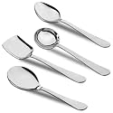 Parage 4 Pieces Stainless Steel Serving Spoons Set for Dining Table/Kitchen, 1.8 mm Heavy Gauge (1 Soup Ladle (Karchi), 1 Solid Spoon (Chamcha), 2 Rice/Serving Spoons), Silver (Pack of 4)