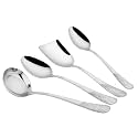 Parage 4 Pieces Stainless Steel Serving Spoons Set for Dining Table/Kitchen, 1.8 mm Heavy Gauge (1 Soup Ladle (Karchi), 1 Solid Spoon (Chamcha), 2 Rice/Serving Spoons), Silver (Pack of 4)