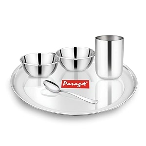 parage 5 pieces stainless steel dinner setthali setdinnerware for homesteel bartan set for kitchen silver serves 1