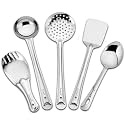 Parage 5 Pieces Stainless Steel Kitchen Tools Set for Kitchen Cooking and Serving, Pack of 5, Ladle(Karchhi), Skimmer(Jhara), Turner/Spatula (Palta), Basting and Rice Spoon, Silver