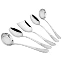 Parage 5 Pieces Stainless Steel Serving Spoon Set for Dining Table/Kitchen, 1.8 mm Heavy Gauge (2 Soup Ladle (Karchi), 2 Solid Spoon (Chamcha), 1 Rice Spoon), Silver (Pack of 5)