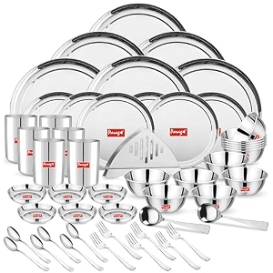 parage 51 pieces heavy gauge sanskriti dinner setpremium dinnerware for homesteel bartan set for kitchen silver serves 6 peoplesolid