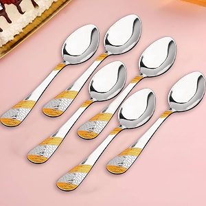 parage 6 pieces stainless steel 24k golden tea spoons set 135 cm premium spoons for home amp kitchen luxury dining tableware gift for house warming 24 karat gold plated small spoon imperial design