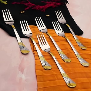 parage 6 pieces stainless steel 24k golden table forks185 cm premium cutlery set for home amp kitchen luxury dining tableware gift for house warming24 karat gold plated table forks imperial design