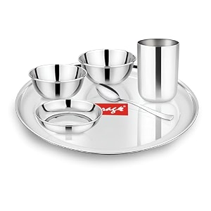 parage 6 pieces stainless steel dinner setthali setdinnerware for homesteel bartan set for kitchen silver serves 1