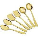 Parage 6 Pieces Stainless Steel Gold Serving Spoons Set for Dining Table/Kitchen, 1.8 mm Heavy Gauge (2 Soup Ladle (Karchi), 2 Solid Spoon (Chamcha), 2 Rice Spoon), PVD Gold (Pack of 6)