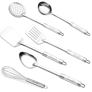 parage 6 pieces stainless steel kitchen tools for cooking amp serving basting spoon chamcha ladlekarchhi slotted turner skimmerjhara turnerspatula palta blending egg whisk silver