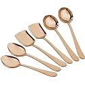 Parage 6 Pieces Stainless Steel Rose Gold Serving Spoons Set for Dining Table/Kitchen, 1.8 mm Heavy Gauge (2 Soup Ladle (Karchi), 2 Solid Spoon (Chamcha), 2 Rice Spoon), (Pack of 6) PVD Rose Gold