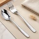 Parage Hammered Stainless Steel Spoon Fork Set of 12, 6 Dinner Spoons & 6 Dinner Forks, 1.7mm Heavy Gauge Cutlery Set, Mirror Finish Stainless Steel Tableware for Home Kitchen Dining