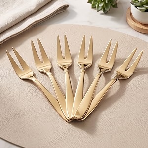parage tiara stainless steel pvd gold fruit fork set of 6 2mm heavy gauge food grade cutlery 125 cm length mirror finish table forks rust resistant flatware for kitchen hotel restaurant dining