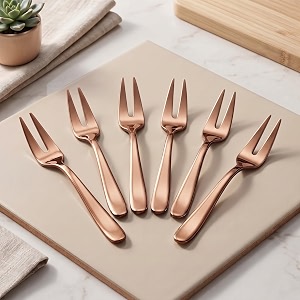parage tiara stainless steel rose gold fruit fork set of 6 2mm heavy gauge food grade cutlery 125 cm length mirror finish table forks rust resistant flatware for kitchen hotel restaurant dining