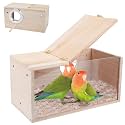 Parakeet Nesting Box,Wooden Parrot Nest Breeding Box with Perch(M)