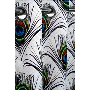 152 cm peacock feather print window curtain white  fine quality fabric  for home  polyester fabric  pack of 4  5 feet  152 l x 121 w centimeters