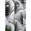 152 cm Peacock Feather Print Window Curtain (White) | Fine Quality Fabric | for Home | Polyester Fabric | Pack of 4 | 5 Feet | 152 L x 121 W Centimeters