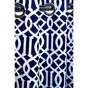 274 cm printed fabric geometrical design window amp door long curtain navy blue  fine quality fabric  for home  polyester fabric  274l x 121w centimeters  9 feet  pack of 4