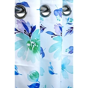 274 cm printed fabric floral design window amp door long curtain blue amp white  fine quality fabric  for home  polyester fabric  274l x 121w centimeters  9 feet  pack of 4