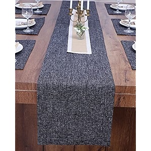washable jute heavy heat resistant fabric table runner with natural jute center piece for dining tablecenter table dinner party 14 x 72 inch - charcol grey