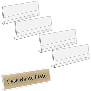 parikshit sublimation 8x3 4pcs acrylic name plate holder for office wall table door desk clear name plate stand sign holder organizor 8 x 3 inch - pack of 4 table top