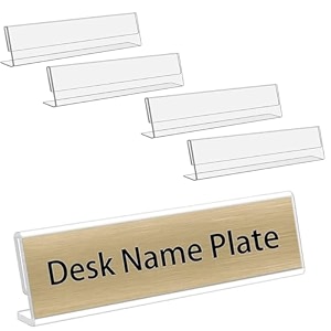 parikshit sublimation 8x2 4pcs acrylic name plate holder for office wall table door desk clear name plate stand sign holder organizor 8 x 2 inch - pack of 4 table top