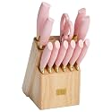 Paris Hilton 12-Piece Knife Set with Block, High-Carbon Stainless Steel Cutlery, Precision Blades and Ergonomic Handles Kitchen Knife Set, Pink