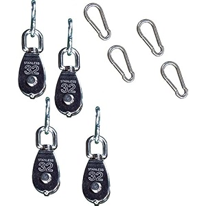 park amp sun sports advanced cable volleyball net pulley attachment system equipped with 4-32 mm pulleys and 3 in carabiners