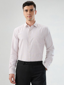 PARK AVENUE Men Checkered Formal Beige Shirt