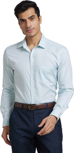 PARK AVENUE Men Checkered Formal Blue Shirt