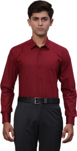 PARK AVENUE Men Self Design Formal Maroon