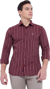PARK AVENUE Men Striped Casual Maroon Shirt