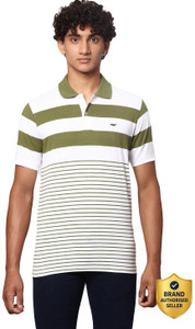 PARK AVENUE Striped Men Polo Neck Green