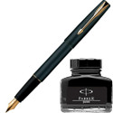 PARKER Frontier Matte Black GT Fountain Pen with Black Quink Ink Bottle