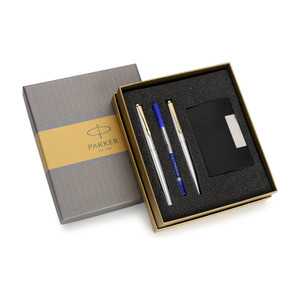 parker galaxy stainless steel gold trim ball pen  roller ball pen with card holder pen gift set