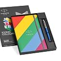 Parker Jotter Gift Set | Stainless Steel & Blue Barrel Ball Pen | Blue Quinkflow Ink | 160-Page Notebook | Gift Box for Students & Professionals