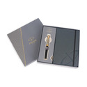 PARKER Luxury Gift Set | Premium Hardbound Notebook | Aster Essential Black Chrome Trim Roller Ball Pen
