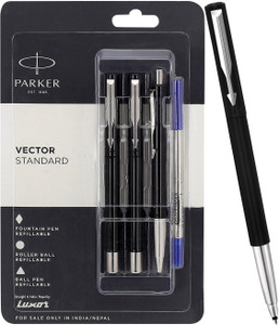 parker vector standard triple black body color fountain penroller ball penball pen pen gift set