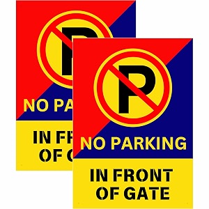 no parking in front of gate sign sticker  205 x 145 cm  self-adhesive warning sign board with corner holes  easy fix for gate home office amp parking area  pack of 2 no parking medium -205 x 145 cm