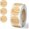 Parshya 500pcs Watercolor Cute Cartoon Heart Stickers, Round Hand Made with Love Adhesive Sticker for Small Business Wedding Supplies Packing Gift Wrap (4, Hand Made with Love)