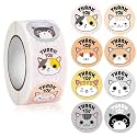 Parshya 500pcs Watercolor Cute Cartoon Heart Stickers, Round Thank You Cat Adhesive Sticker for Small Business Wedding Supplies Packing Gift Wrap (3, Thank You Cat)