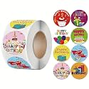 Parshya 500pcs Watercolor Cute Happy Birthday Stickers, Round Cartoon Adhesive Sticker for Small Business Wedding Supplies Packing Gift Wrap (1, Happy Birthday Stickers)
