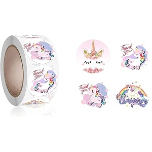 parshya 500pcs watercolor cute thank you stickers round cartoon adhesive sticker for small business wedding supplies packing gift wrap 3 thank you unicorn stickers