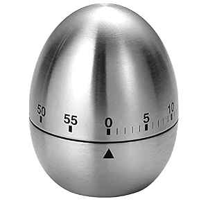 parssufy new mechanical egg shape kitchen timer stainless steel machinery count down reminder alarm clock with 60 minutes for cooking silveregg shape