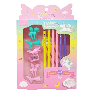 parteet giftset with 6 pencils 1 unicorn metal pencil box 1 sharpener 1 unicorn pink