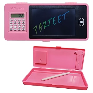 parteet lcd writing tablet pencil box with calculator  multifunctional stationery case for kids  drawing board pencil case with erase button  magic lcd display amp storage box assorted color