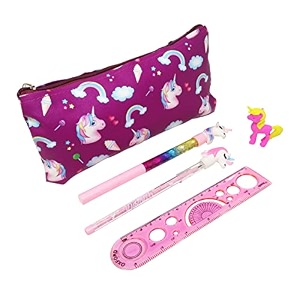 parteet new unicorn combo pack of stationery set - unicorn pencil pouchstationery pouchpencil case with unicorn water pen unicorn pencilunicorn eraser and scale for kids pack of 5 items
